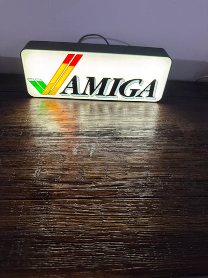 Commodore Amiga Logo & Word - LED Light up Sign - Vintage Computing Wall Art