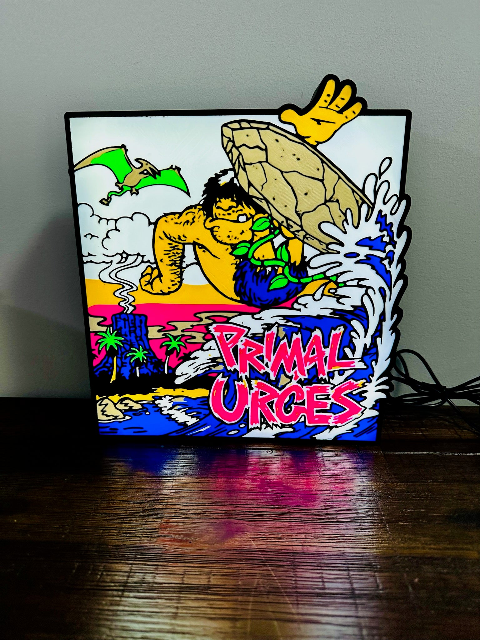 Primal Urges - Surfing Dude - Light Up Artwork / Wall Art / Sign