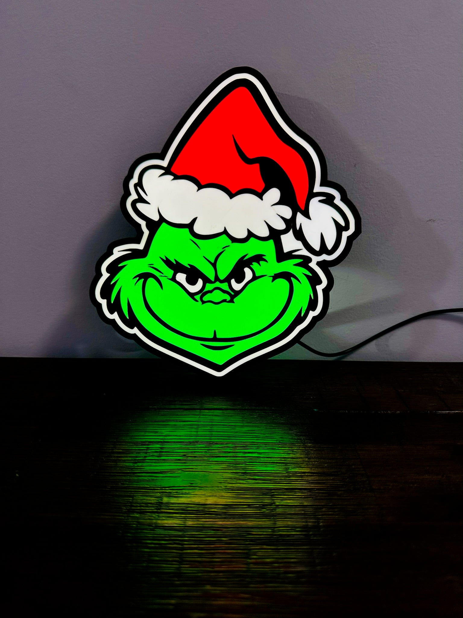 Grinning Grinch Christmas Light Up Decoration / Wall Art - USB Powered