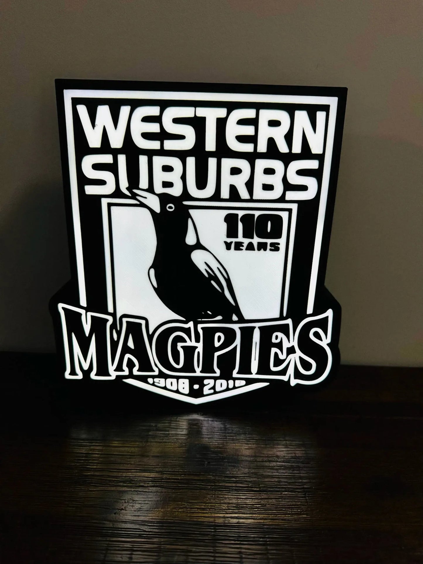 Western Suburbs Magpies - 100 Years - Team Logo - Light Box / Night Light