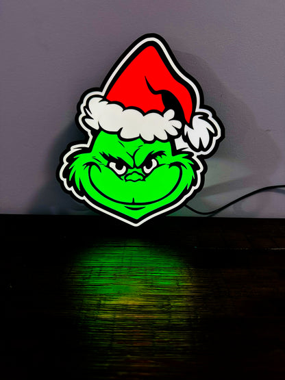 Grinning Grinch Christmas Light Up Decoration / Wall Art - USB Powered