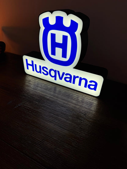 Husqvarna Blue & White Logo - LED Light Up Display Art - USB Powered