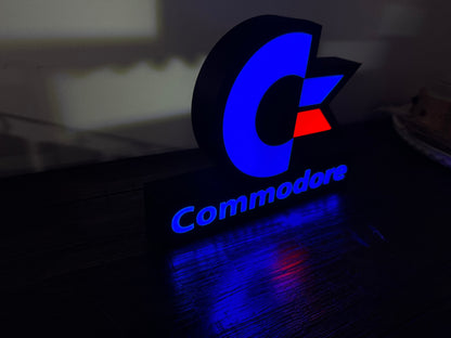 Light Up USB Powered Commodore Logo & Words - Vintage Computing Wall Art