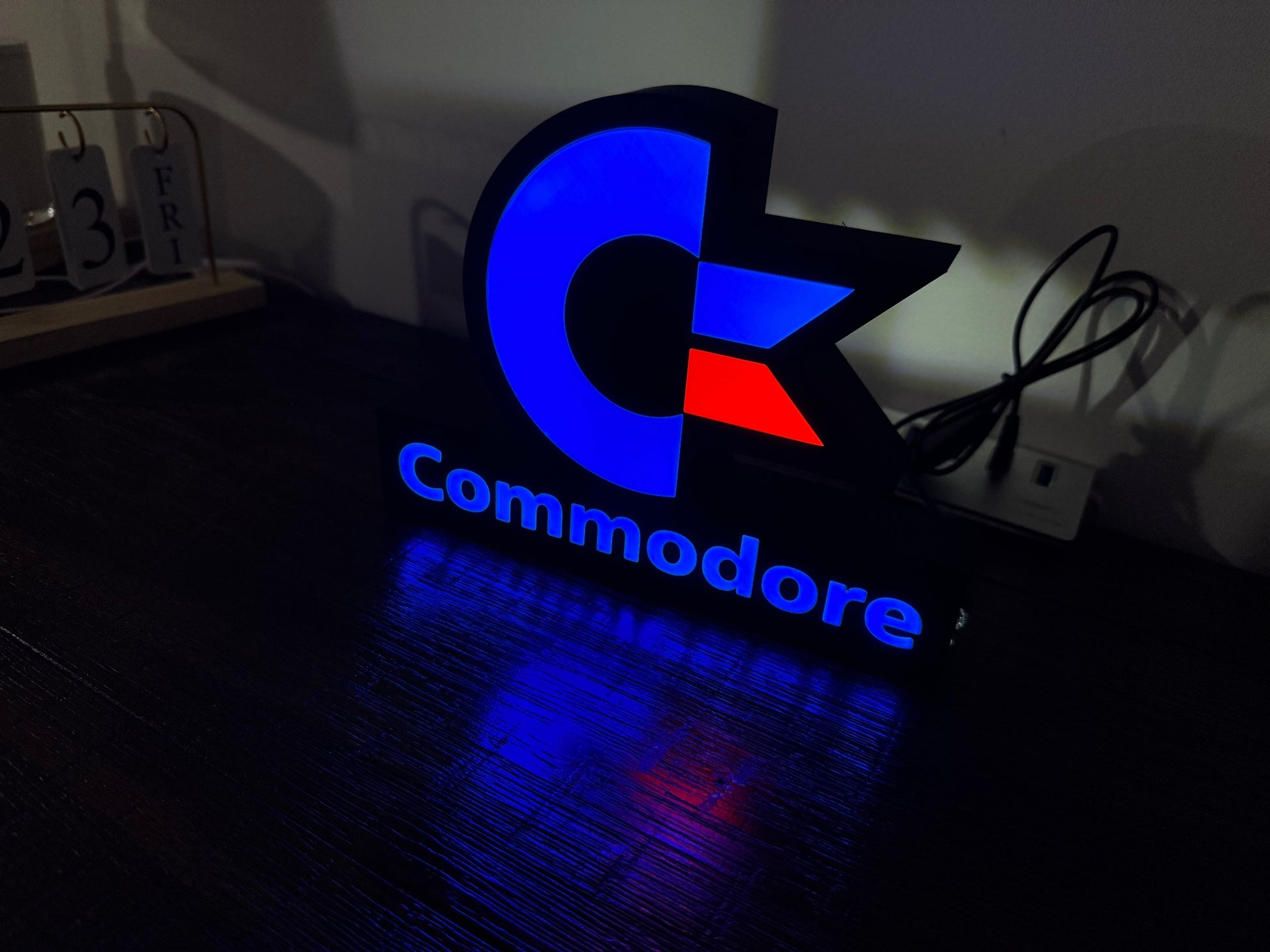 Light Up USB Powered Commodore Logo & Words - Vintage Computing Wall Art