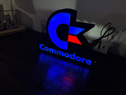 Light Up USB Powered Commodore Logo & Words - Vintage Computing Wall Art
