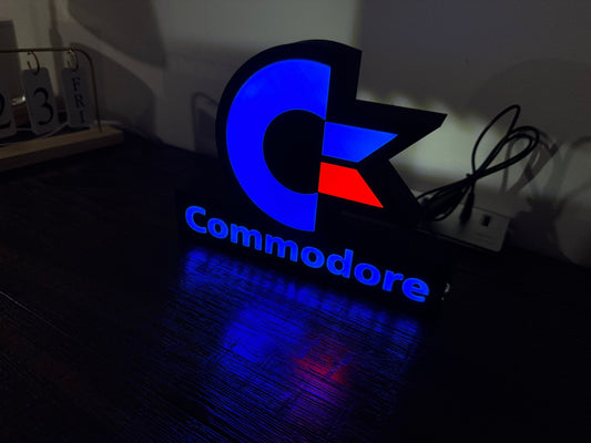 Light Up USB Powered Commodore Logo & Words - Vintage Computing Wall Art