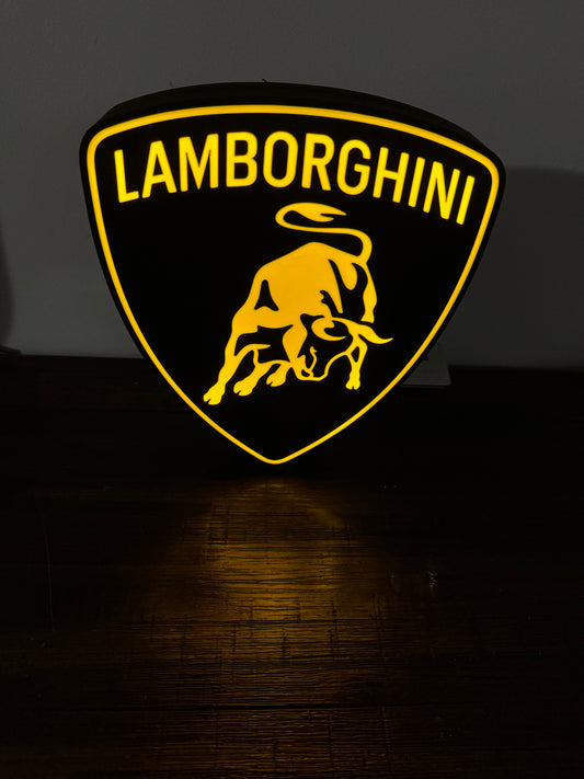 Bright Yellow Lamborghini Logo - Light Up Decoration / Wall Art - USB Powered