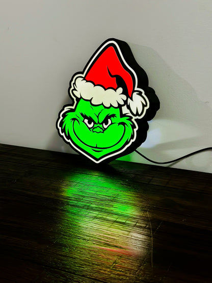 Grinning Grinch Christmas Light Up Decoration / Wall Art - USB Powered