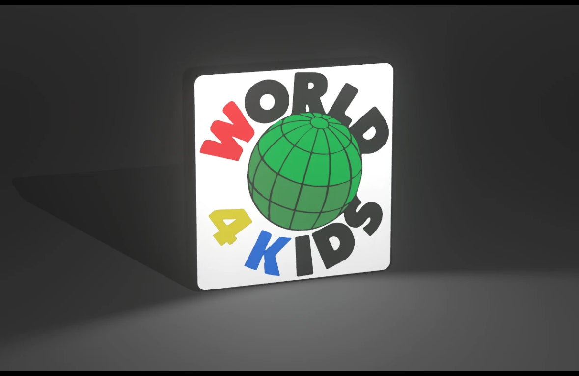 World 4 Kids - Vintage Toy Shop Brand Logo - Light Up Logo/Wall Art
