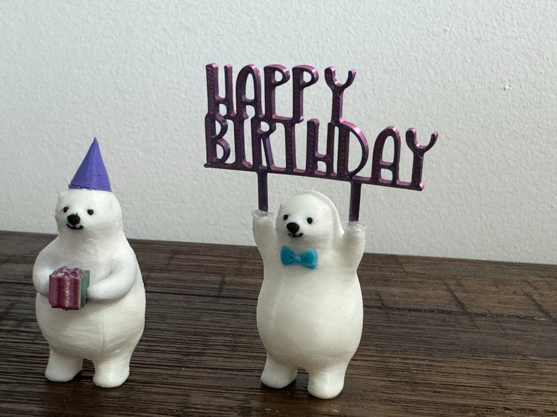 Set of 4 Polar Bears - Happy Birthday Decorations or Cake Toppers