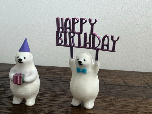 Set of 4 Polar Bears - Happy Birthday Decorations or Cake Toppers