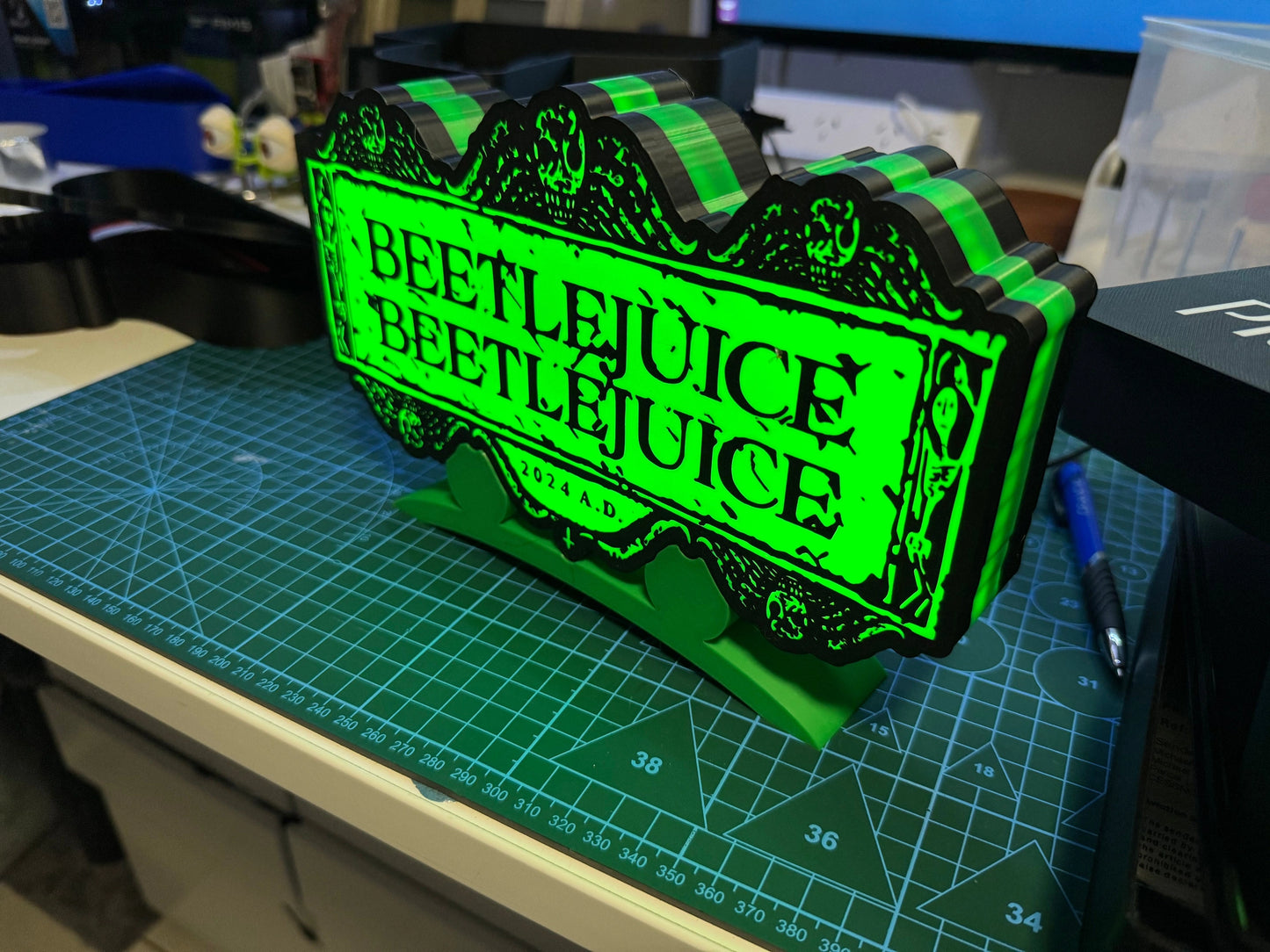 Beetlejuice, Beetlejuice - Vivid Bright Green - Light Up Sign / Night Light - USB Powered - Michael's 3D World