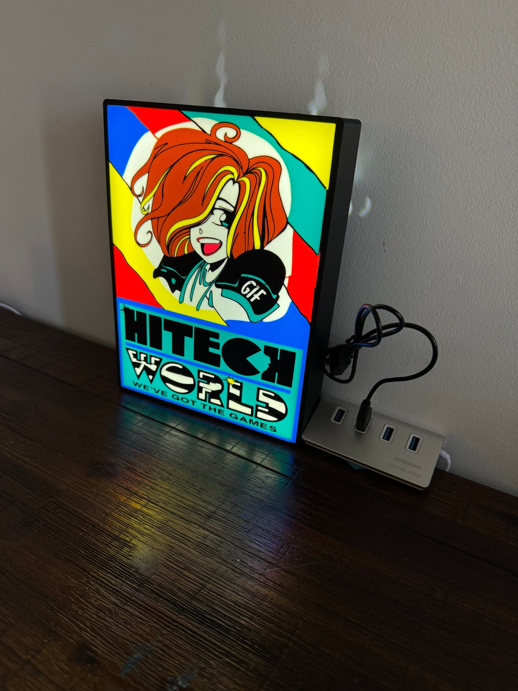 Hi Tech World - Perth Gaming Store Icon - Light Up Artwork / Wall Art / Sign