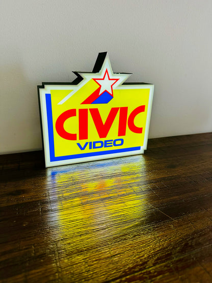 Civic Video Illuminated LED Sign, USB-Powered Night Light, Red, Yellow & Blue Wall Art