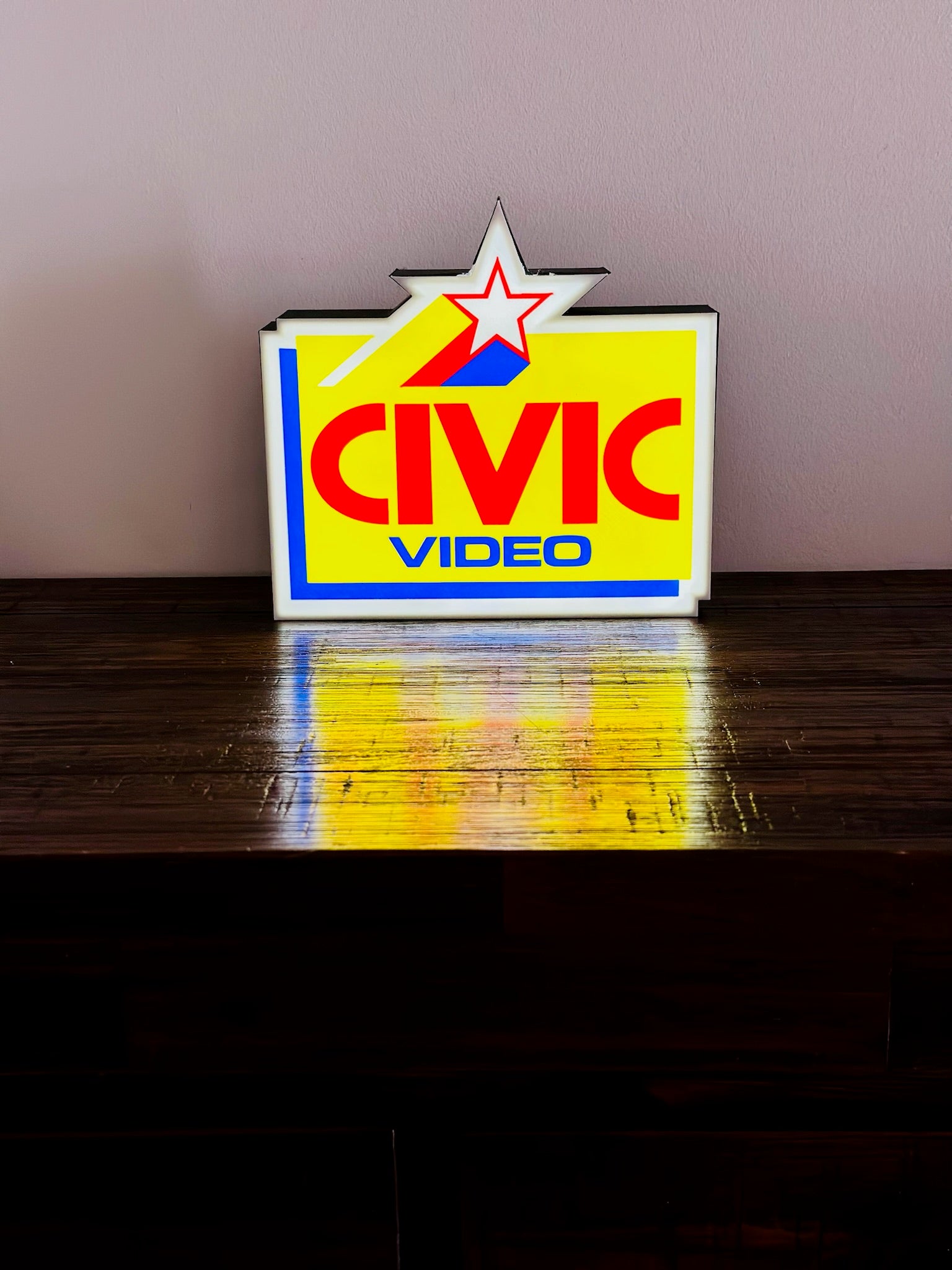 Civic Video Illuminated LED Sign, USB-Powered Night Light, Red, Yellow & Blue Wall Art
