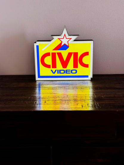 Civic Video Illuminated LED Sign, USB-Powered Night Light, Red, Yellow & Blue Wall Art