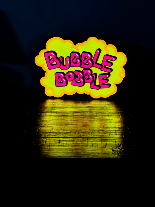 Bubble Bobble Retro Gaming Logo - Night Light / Light Up Wall Art