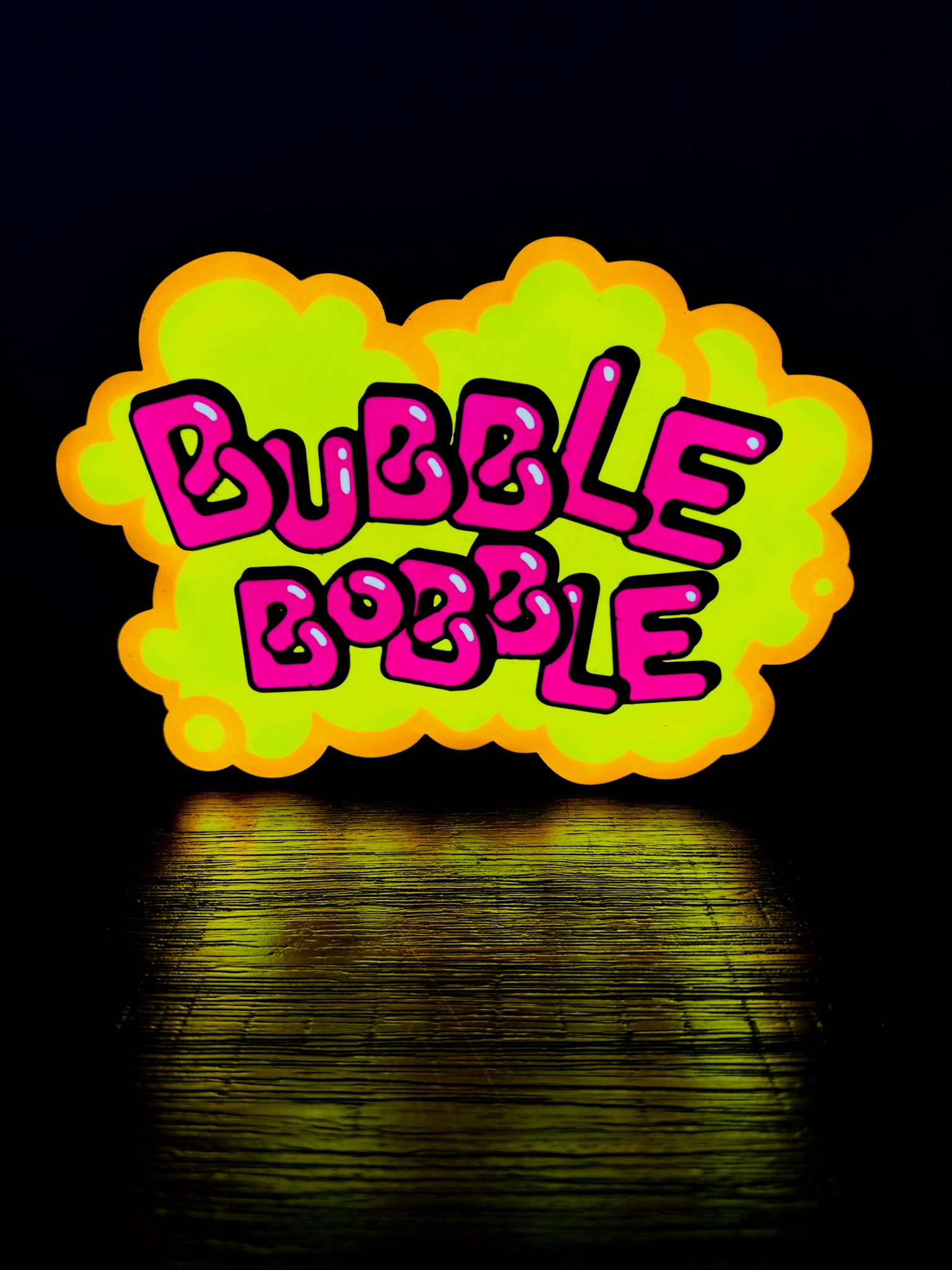 Bubble Bobble Retro Gaming Logo - Night Light / Light Up Wall Art