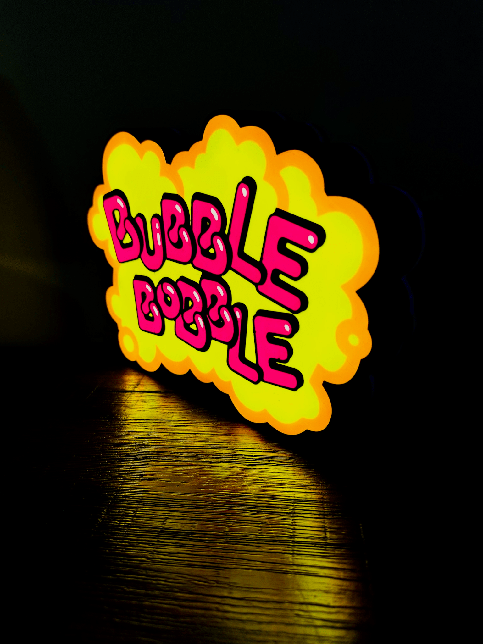Bubble Bobble Retro Gaming Logo - Night Light / Light Up Wall Art