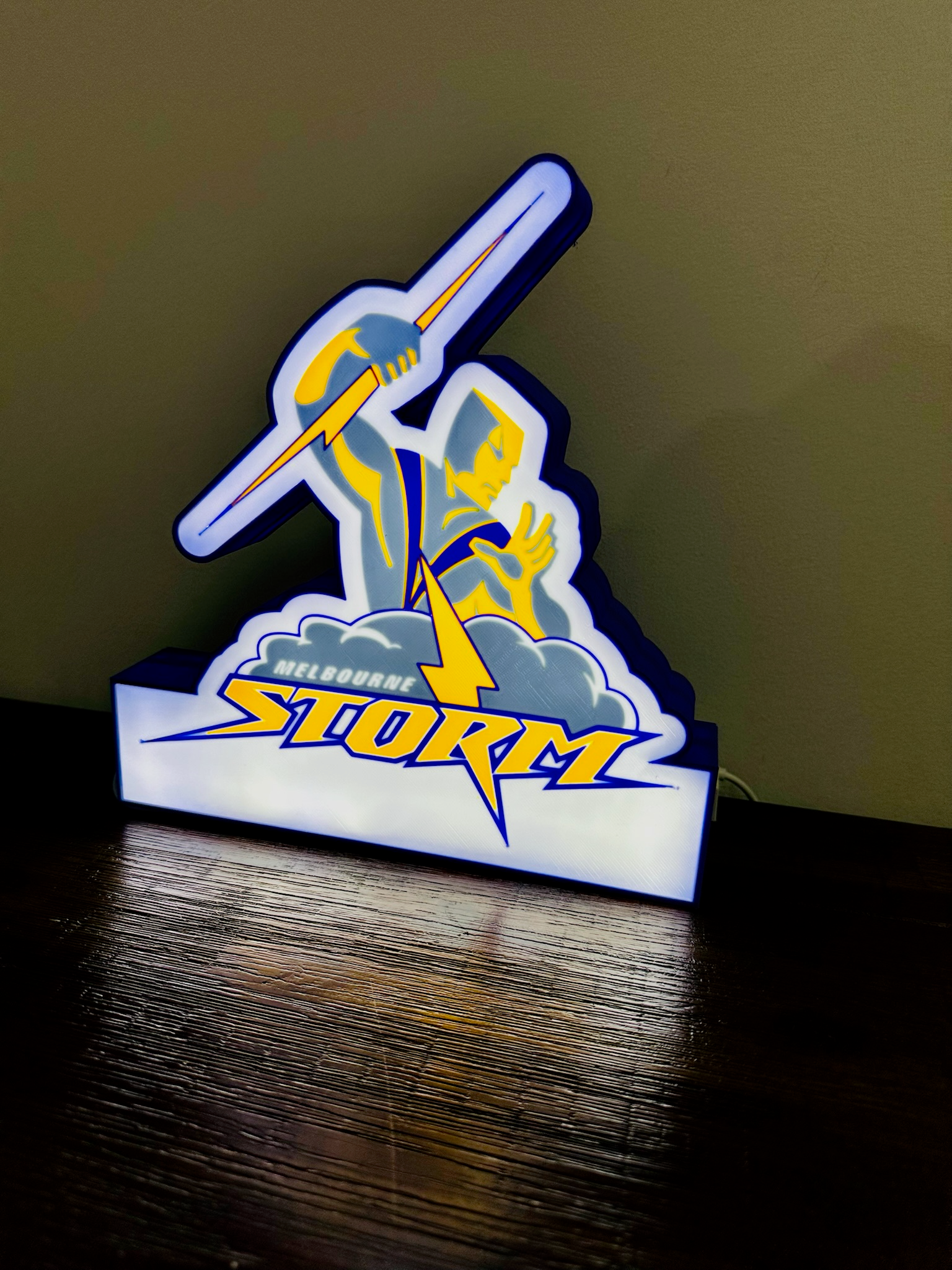 Brightly Lit Melbourne Storm - NRL Team Light Up Sign / Wall Art - USB Powered
