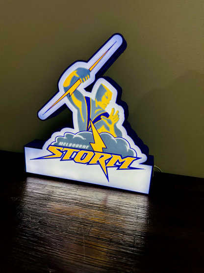 Brightly Lit Melbourne Storm - NRL Team Light Up Sign / Wall Art - USB Powered