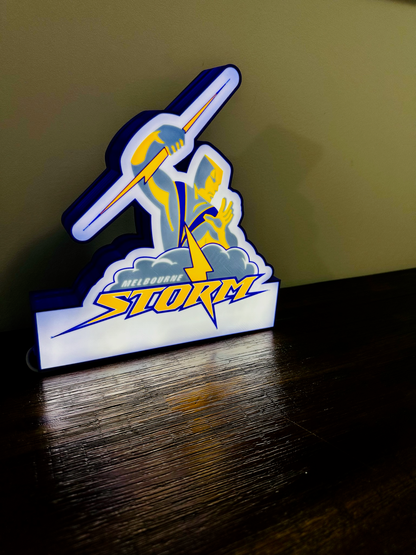 Brightly Lit Melbourne Storm - NRL Team Light Up Sign / Wall Art - USB Powered
