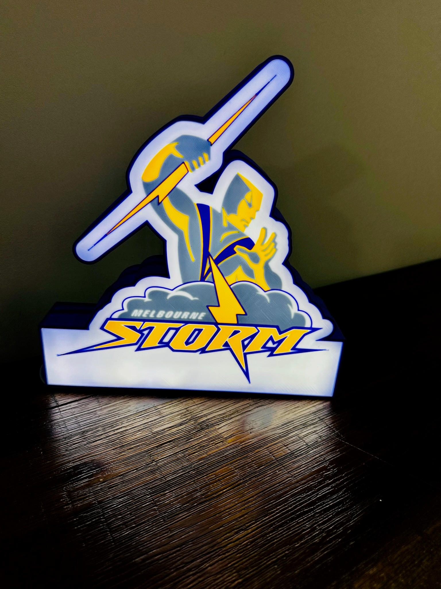 Brightly Lit Melbourne Storm - NRL Team Light Up Sign / Wall Art - USB Powered