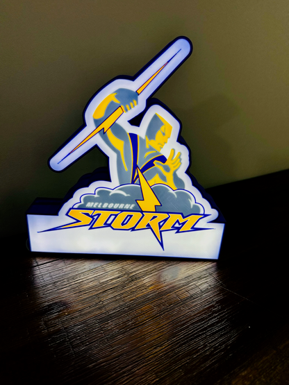 Brightly Lit Melbourne Storm - NRL Team Light Up Sign / Wall Art - USB Powered