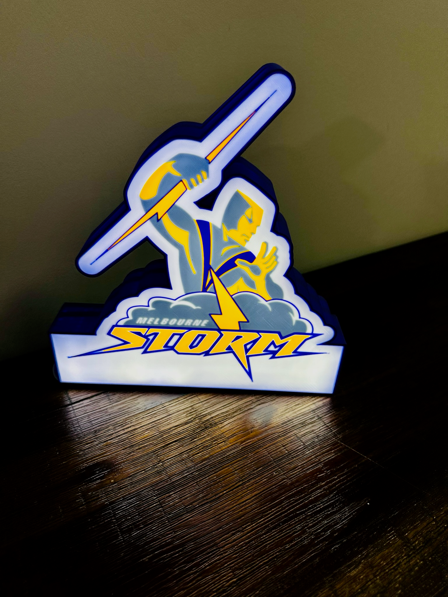 Brightly Lit Melbourne Storm - NRL Team Light Up Sign / Wall Art - USB Powered