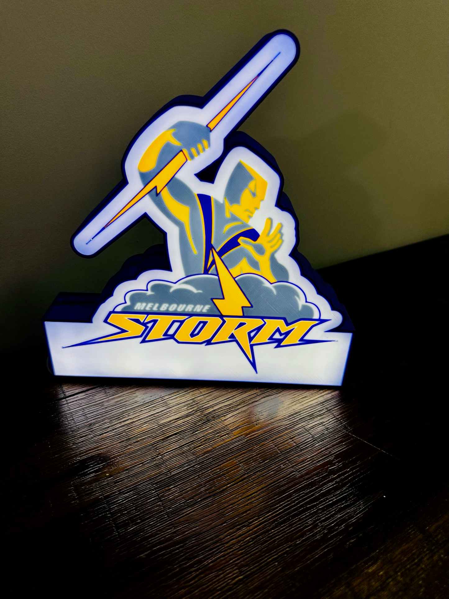 Brightly Lit Melbourne Storm - NRL Team Light Up Sign / Wall Art - USB Powered