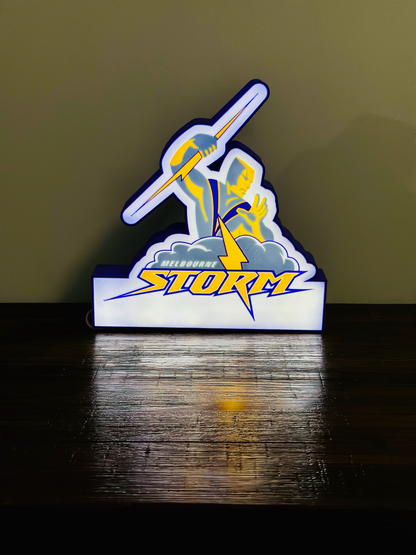 Brightly Lit Melbourne Storm - NRL Team Light Up Sign / Wall Art - USB Powered