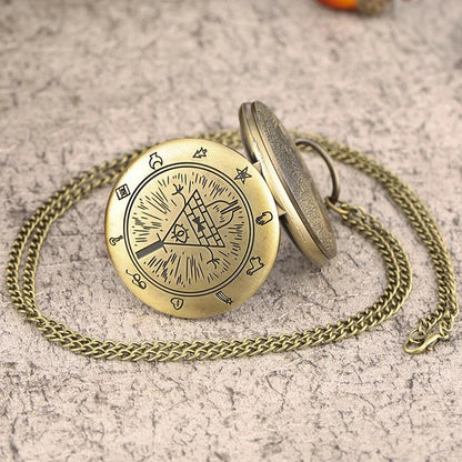 Gravity Falls: Bill Cipher & Zodiac Pocket Watch - Laser Engraved Gold Coloured Pocket Watch - Michael's 3D World