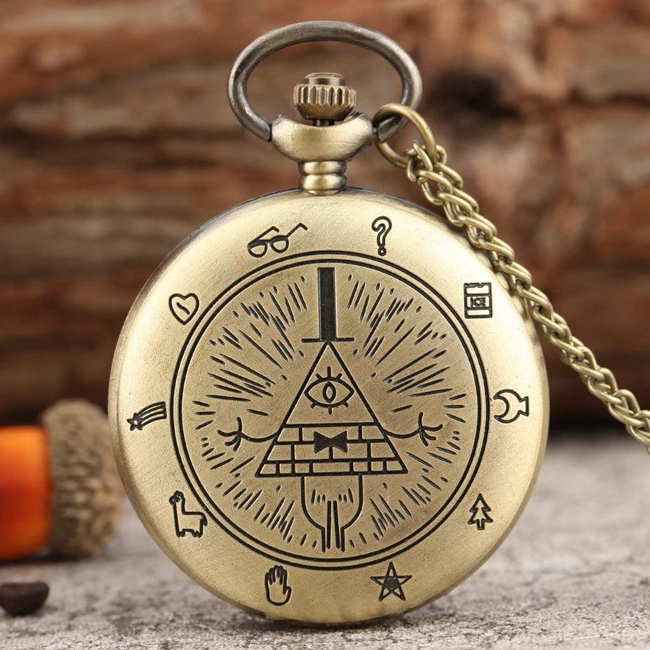 Gravity Falls: Bill Cipher & Zodiac Pocket Watch - Laser Engraved Gold Coloured Pocket Watch - Michael's 3D World