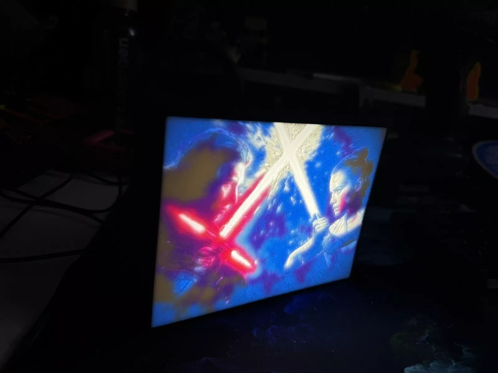 Kylo Ren vs Rey - Light Saber Cross - Star Wars - LED Night Light / Light Up Wall Art