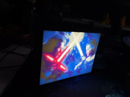 Kylo Ren vs Rey - Light Saber Cross - Star Wars - LED Night Light / Light Up Wall Art